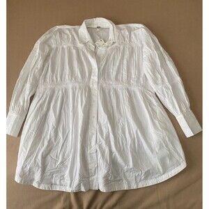 FREE PEOPLE Oversized Smocked LS Button Up Shirt with Pockets 100% Cotton XS NWT